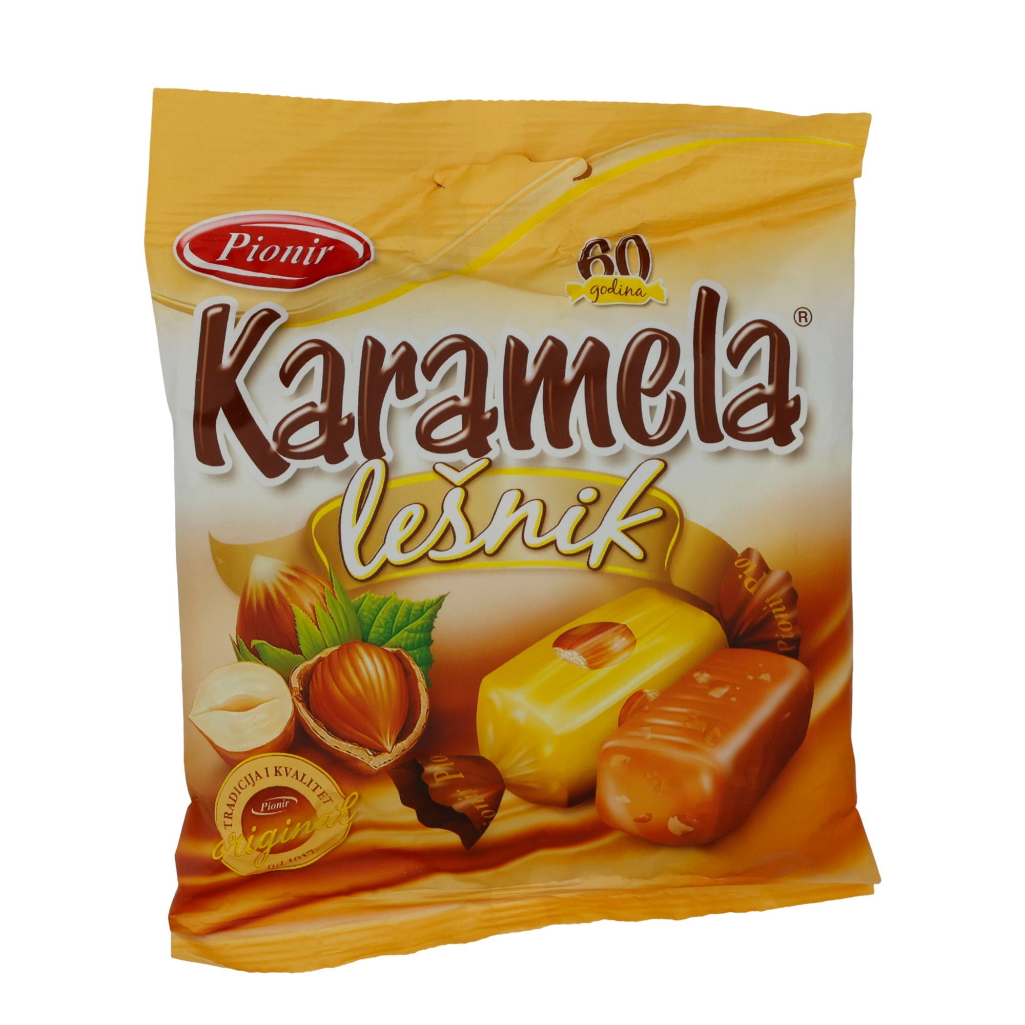 Karamellbonbons Pionir | Karamela Lešnik | Mit Haselnussfüllung | 100 g PIONIR